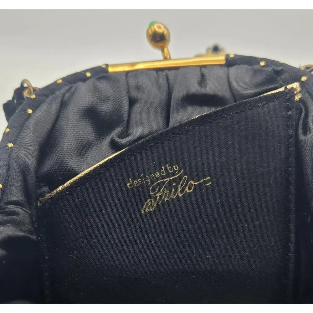 Frilo Vintage Black and Gold Polka Dot Clutch/Wristlet Purse